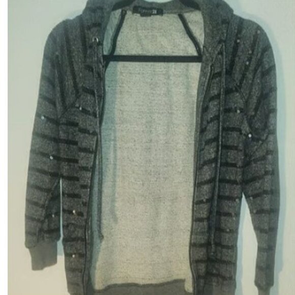 FOREVER 21 zippered Hoodie, Black and gray w/ silver sequins in size small - Picture 12 of 16